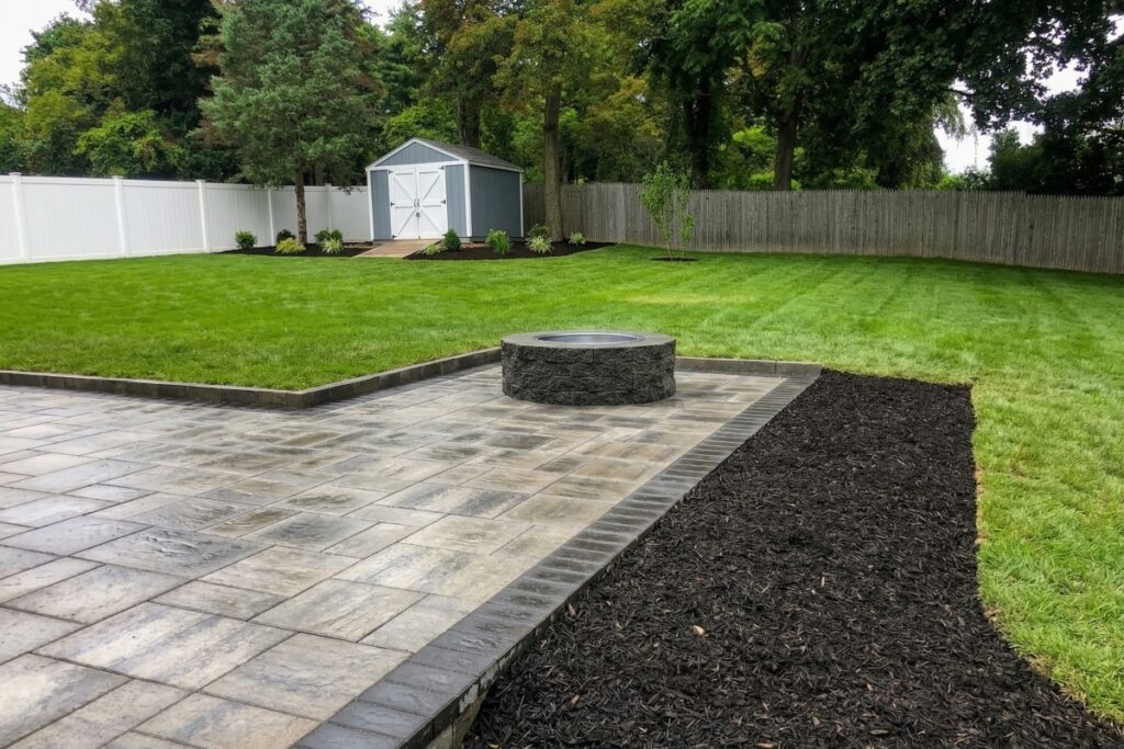 Custom Paver Patio with Stone Firepit